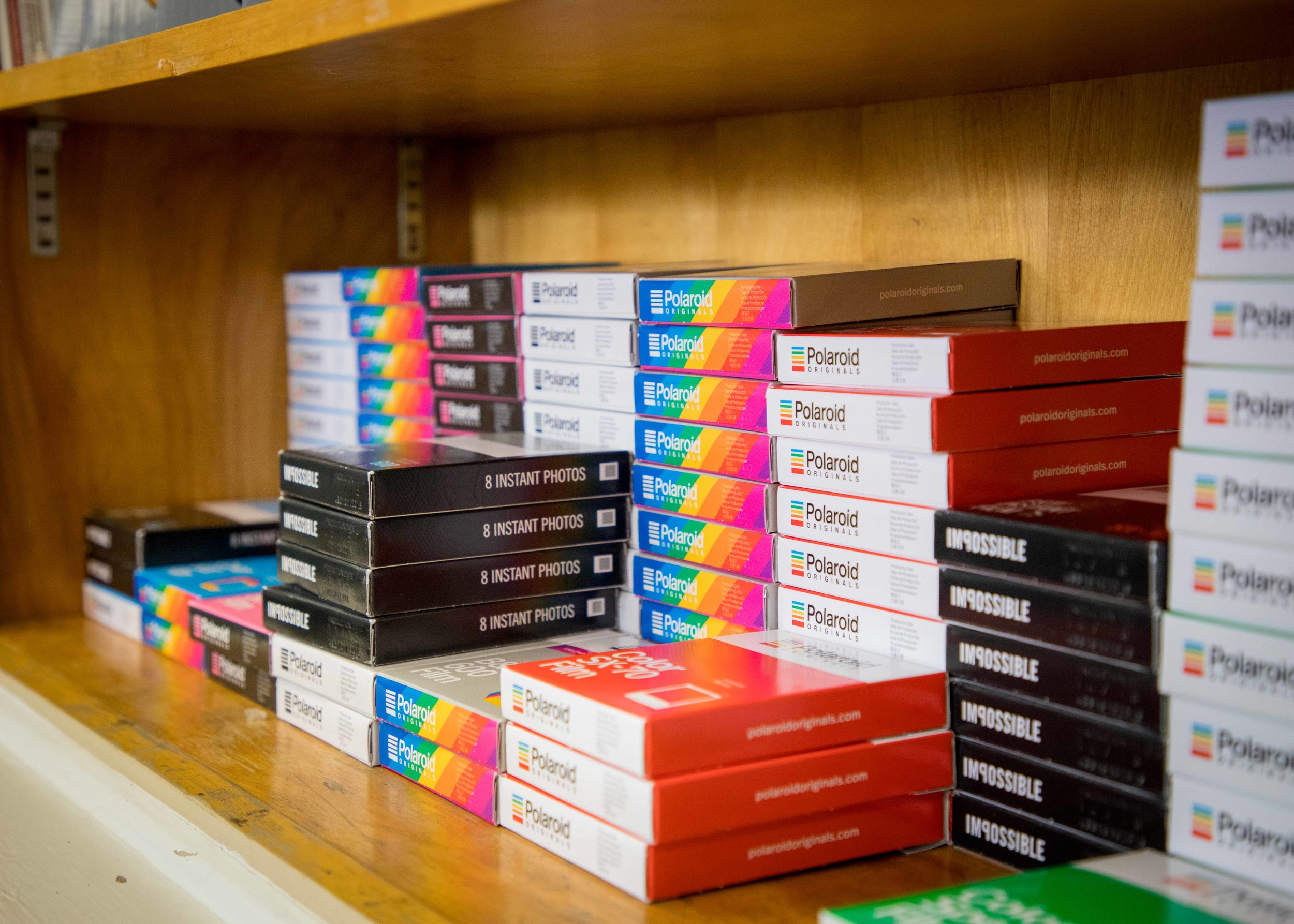 Camera shop shelves and equipment